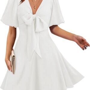 Amazon White Tie-Front V-Neck Mini Dress